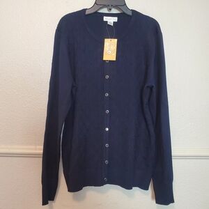 New Eclectic Cardigan Navy Sweater Button Front Women's Sz Large